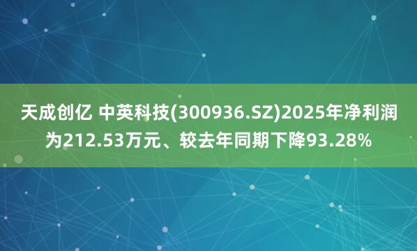 天成创亿 中英科技(300936.SZ)2025年净利润为212.53万元、较去年同期下降93.28%